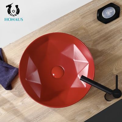 Modern Bathroom Countertop Basin Premium Quality Ceramic Red Art Basin Round