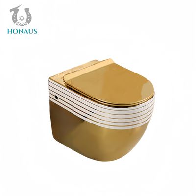 Luxury Bathroom Wall Hung Toilet Bowl Golden Electroplated Premium Ceramic Nano Glaze