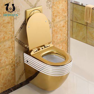Luxury Bathroom Wall Hung Toilet Bowl Golden Electroplated Premium Ceramic Nano Glaze