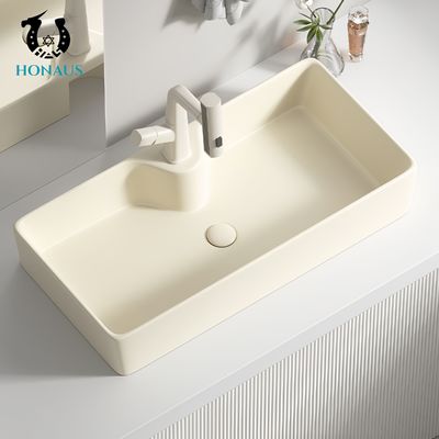 Luxury Bathroom Countertop Basin Premium Quality Ceramic Cream Modern Fast Drain