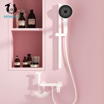 Light Exposed Valve Showers Three Handles Premium Brass Pressurized Spray Gun White