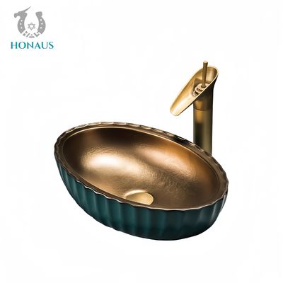 Bathroom Countertop Basin Ceramic Made Art Design Electroplated Egg Shape