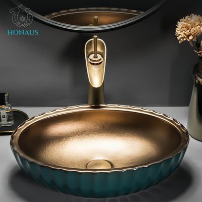 Bathroom Countertop Basin Ceramic Made Art Design Electroplated Egg Shape