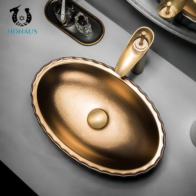 Bathroom Countertop Basin Ceramic Made Art Design Electroplated Egg Shape