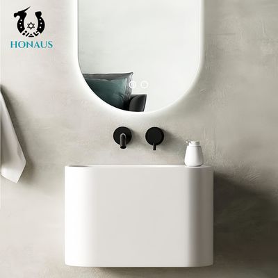 New Design Bathroom Wall Hung Basin Sintered Stone White Modern Hotel Apartment