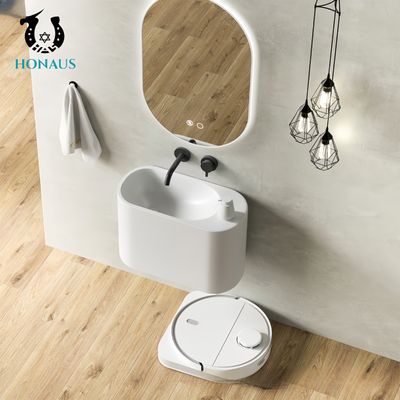 New Design Bathroom Wall Hung Basin Sintered Stone White Modern Hotel Apartment