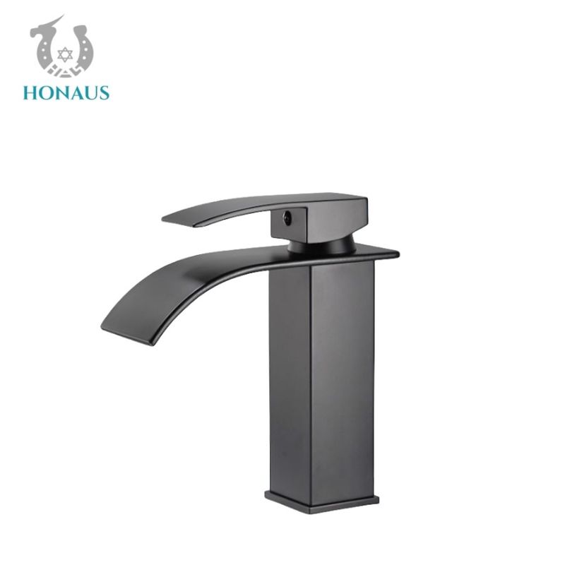 Gravity Casting Hot Cold Wash Basin Faucet Black Waterfall Basin Mixer Tap
