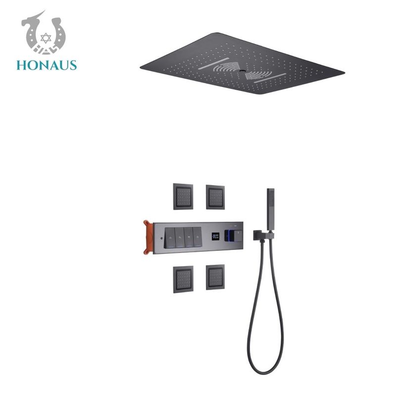 All Copper Wall Mounted Concealed Valve Showers Digital Display Rainfall Shower Set