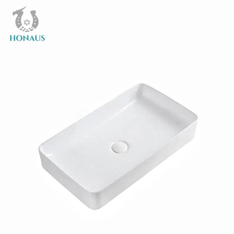 Elegant White Bathroom Countertop Basin Rectangle Simple Design 610×340×110mm