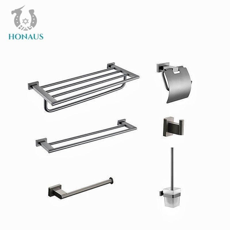 6 Pieces Set 304SS Wall Mounted Bathroom Fittings Modern Design Style