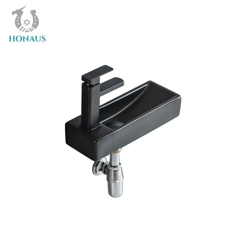 Modern Rectangle Bathroom Wall Hung Basin Matte Black 380*145*80mm