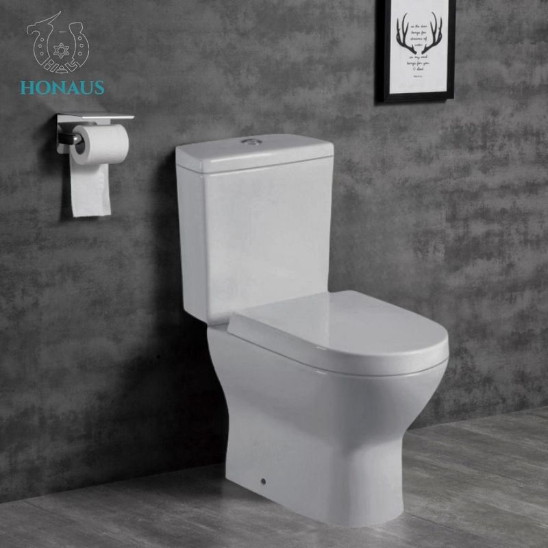 Gravity Flushing Ceramic Bathroom Two Piece Toilet Bowl Floor Mounted