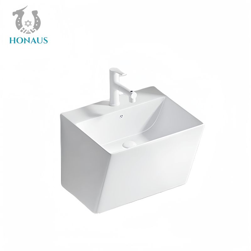 Trapezoid Bathroom Wall Hung Bain Ceramic White Thin Edge Single Hole 20L Capacity
