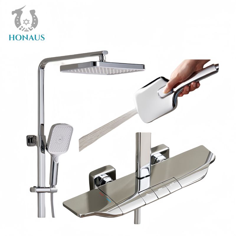 Bathroom Exposed Valve Showers Three Outlets Multi Modes Spray Full Brass Chrome
