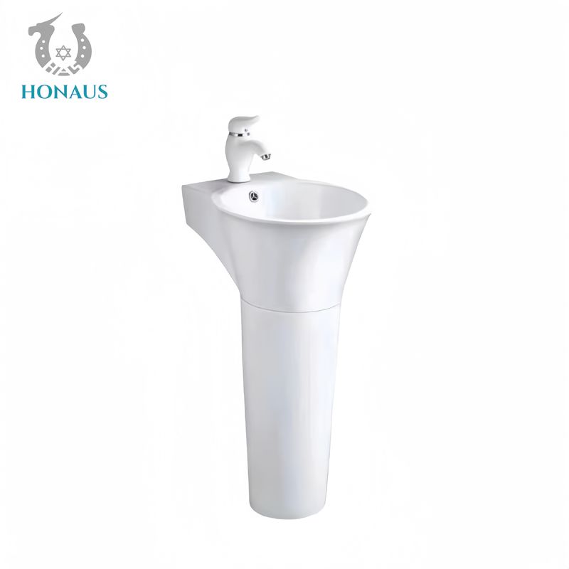 Modern Bathroom Full Pedestal Wash Basin White Two Piece Structure Accessories Included