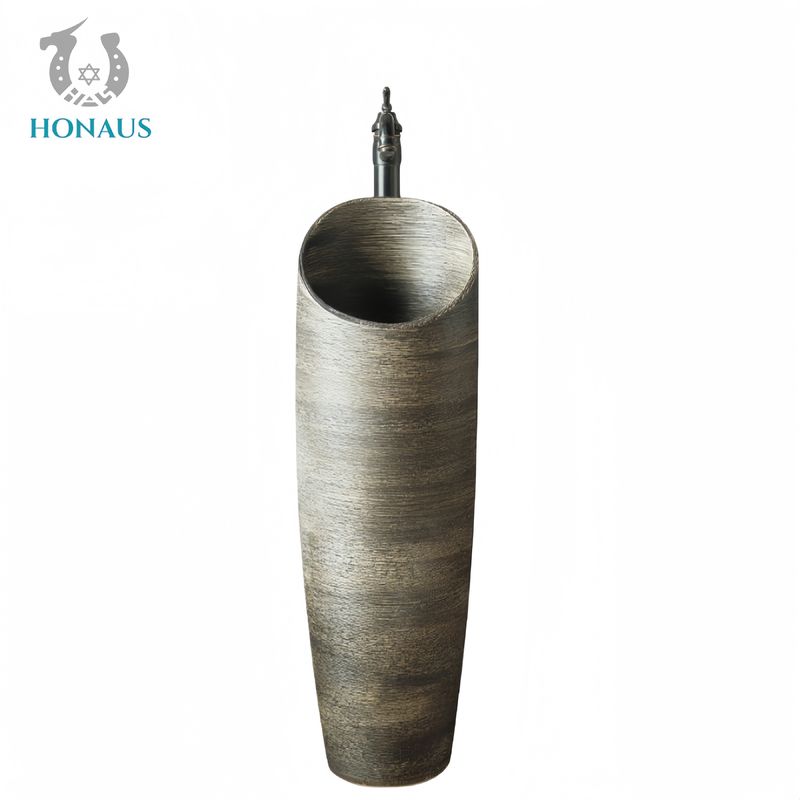 Art Design Full Pedestal Wash Basin High Temp Burned Ceramic Luxury Hotel Apartment