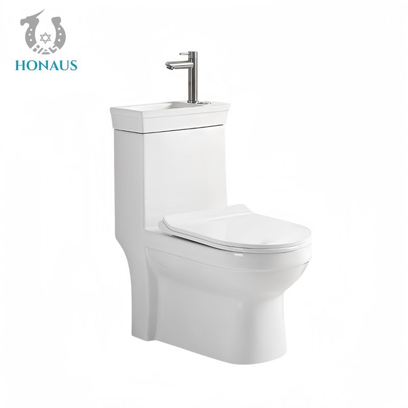 Practical Ceramic One Piece Toilet Bowl With Basin Water Saver S/P Trap Anti Stain
