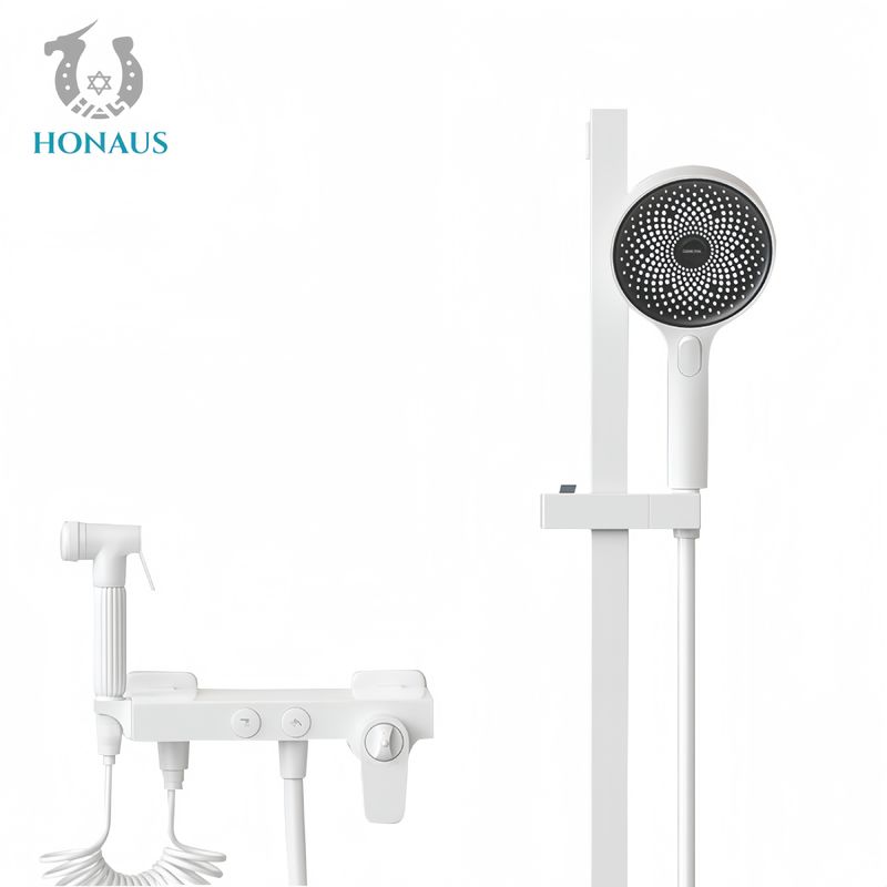 Light Exposed Valve Showers Three Handles Premium Brass Pressurized Spray Gun White